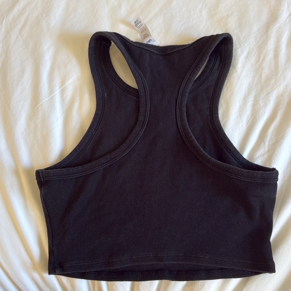 Alo Yoga Ribbed Black Racerback Crop Top - Picture 2 of 2
